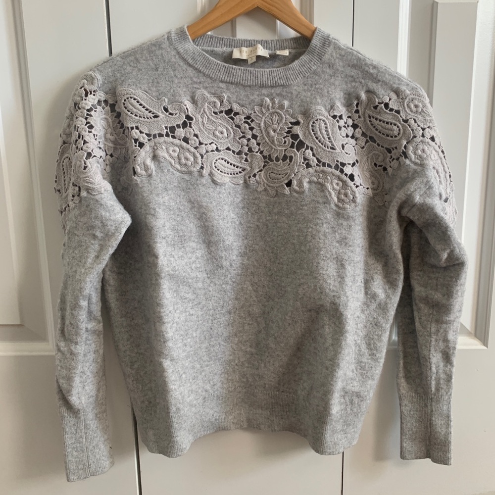 Ted Baker London Lace Crew Sweater UK size 3 = US size 8 gray